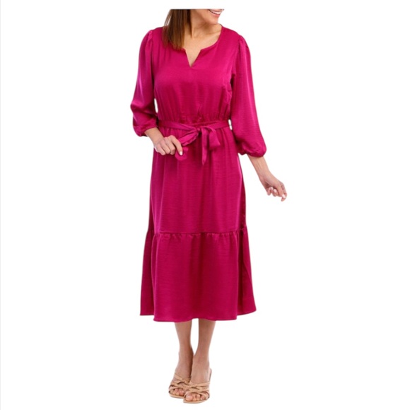 Lucky Brand Dresses & Skirts - Lucky Brand Tiered Midi Hot Pink Dress NWT